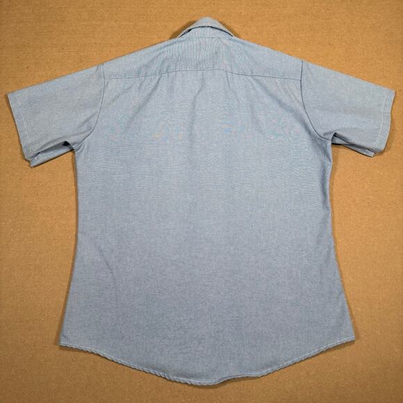 Vintage 70s Blue Chambray Short Sleeve Work Shirt Double Pocket USA Made M - Picture 7 of 8